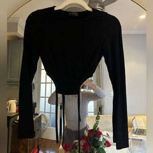 White Fox Black long sleeve crop top with tie waist #croptop